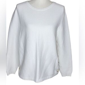 ETHYL Wm’s Sz XL White Paisley Ribbed Button Detail Classic Crew Neck Sweater